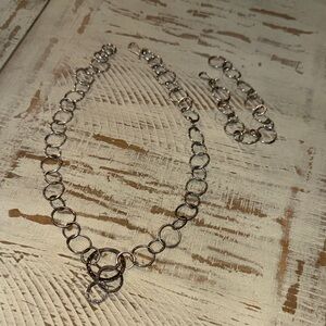Silvertone Circle Link Necklace and Bracelet